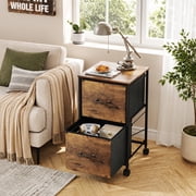 GALAXHERO 2 Drawer File Cabinet, Rolling Printer Stand Small Filing Cabinets for Home Office, Fabric Vertical File Cabinet Fits A4 or Letter Size, Rustic Brown Wood Grain