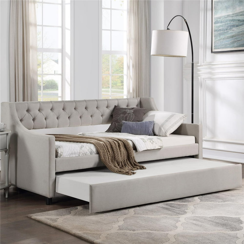 Twin Daybed with Trundle, Upholstered Tufted Sofa Bed, Classic Pull-Out