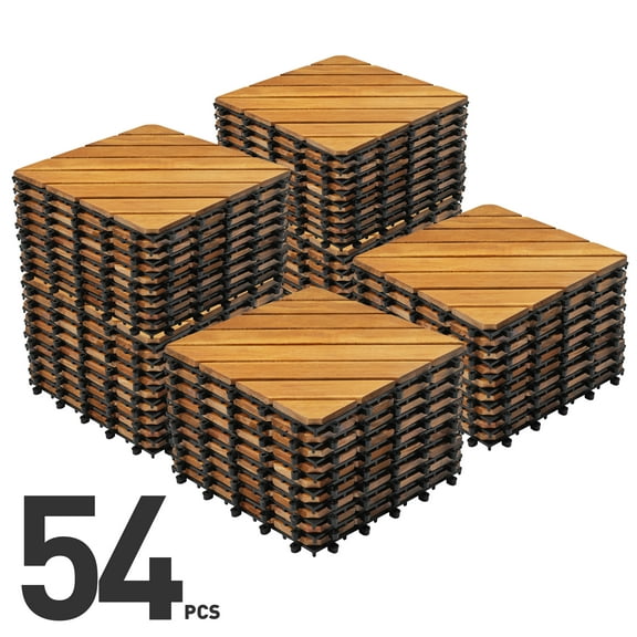 TrumanPick 54PCS Interlocking Wood Flooring Deck Tiles for Patio Garden, 12"L x 12"W, Brown Diagonal