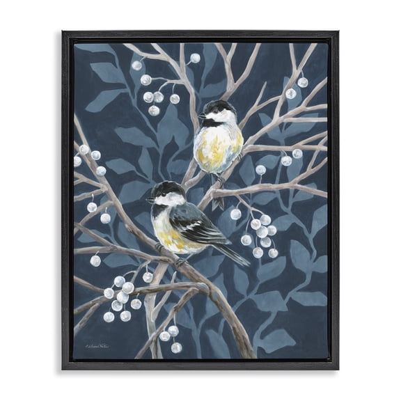 Stupell Industries Chickadees on Winter Berries Black Framed Floater Canvas Wall Art, design by Diane Kater