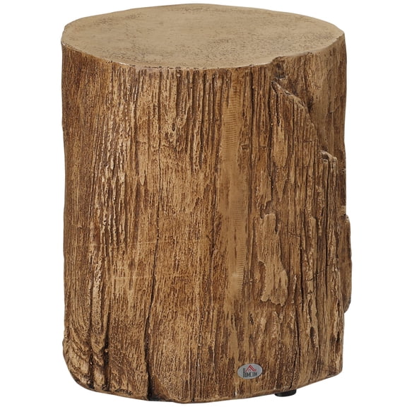 Natural Concrete Tree Stump Stool, Decorative Side Table with Wood Grain Finish, Round End Table for Living Room, 14.5x17 inch, Rustic Accent Table for Indoors and Outdoors