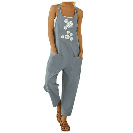 

Wide Leg Jumpsuit High Waist Short Sleeve Pleated Romper Loose Fit Flex Coverall Straight Crop Jeans Loose Trousers Dandelion Printing Buttons Pocket Suspender Jumpsuit with Pockets Wyongtao