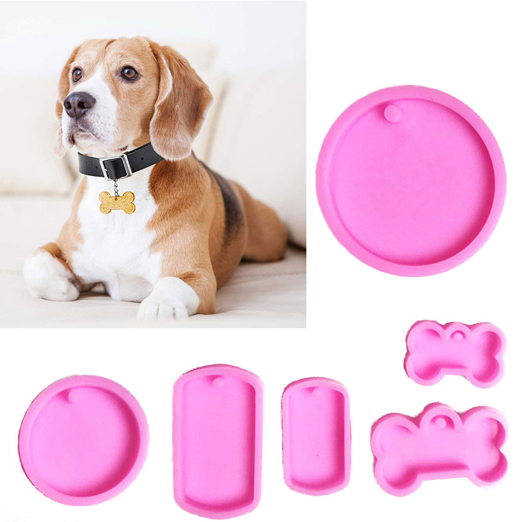 ✪ 6 Pieces Dog Tag Epoxy Resin Mold Circle Round Dogs Bone Pendant Silicone  Mould