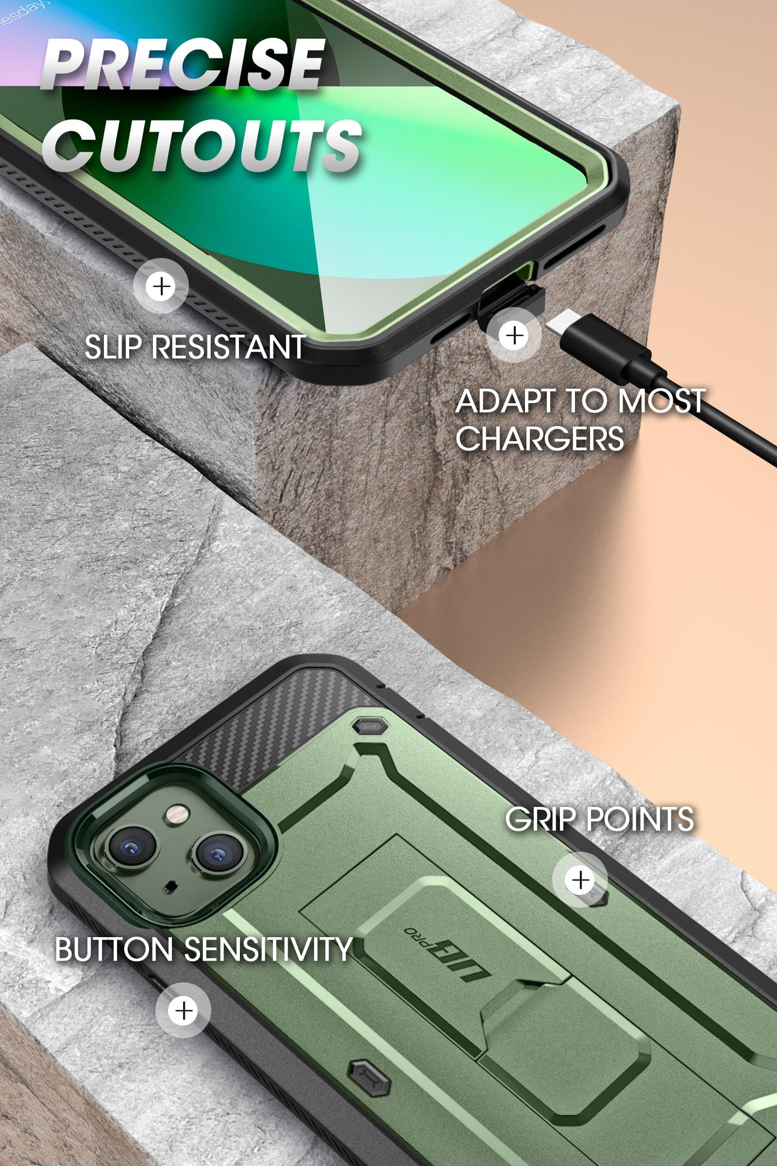 SUPCASE Unicorn Beetle Pro Series Case for iPhone 13 (2021 Release) 6.1 Inch, Built-in Screen Protector Full-Body Rugged Holster Case (Guldan)