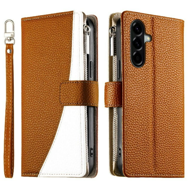Funda cartera GANGXUN para Samsung Galaxy A56 , cuero PU con tarjetero, cremallera, correa de mano, soporte y protección 464°