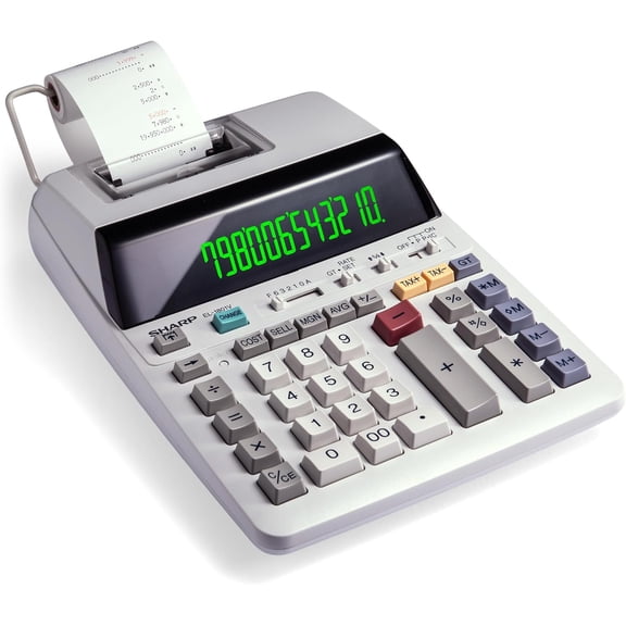 Sharp 12-Digit Printing Calculator with Extra-Large LCD Display, Two-Color 2.0 LPS Ink Printing, AC Powered, Off-White (EL-1801V)