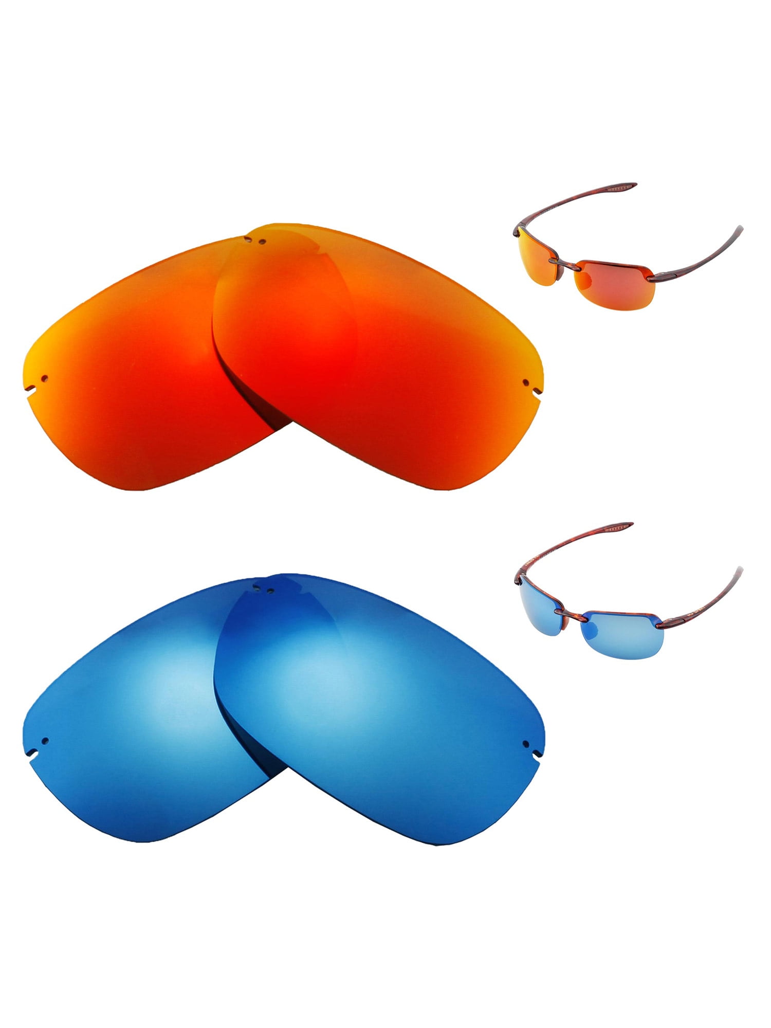 Walleva Polarized Fire Red + Ice Blue Replacement Lenses For Maui Jim