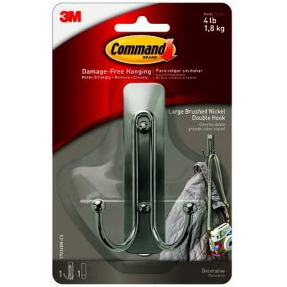 Command Strips 1703bnEs Large Brushed Nickel Decorative Double Hook