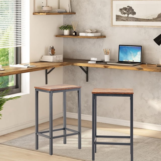 HOMYLIN Pack de 2 Taburetes de Bar Retro Industrial con Asiento Rectangular Base Acero para Cocina Bares Cafeterías Apartamentos Pequeños, Vintage