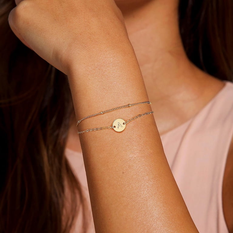 Turandoss 14K Gold Plated Initial Charm Bracelet for Women photo 4