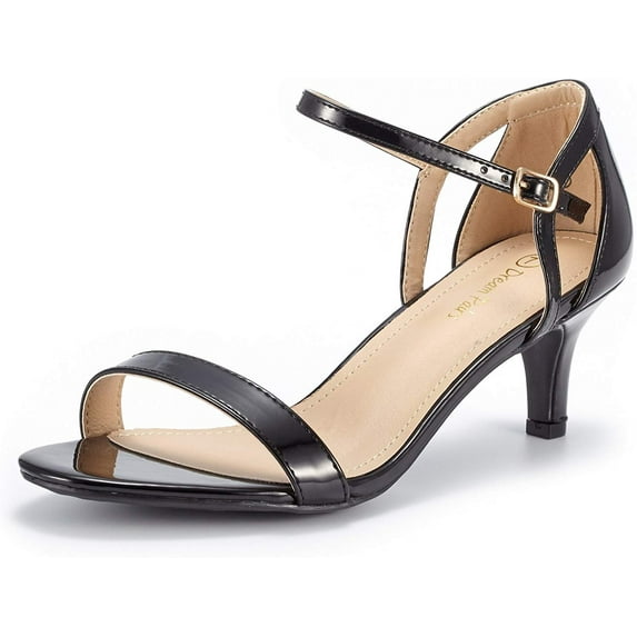 Dream Pairs Women's Low Stilettos Heel Sandals Ankle Strap Work Dress Shoes LEXII BLACK/PAT Size 8