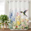 thumbnail image 3 of Floral Hummingbird No Hook Shower Curtain Waterproof, Bathroom Curtains with Snap in Liners and See Through Top Window, Spring Watercolor Flowers Hotel Style Bathtub Curtains Shower 48"Wx72"L, 3 of 8