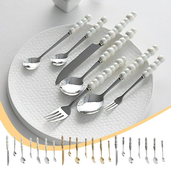 SSZMDLB under $5 Cutlery Set Stainless Steel Knives Forks, Spoons Utensils with Pearl Ceramic Handles, Western Style Flatware Set for Dining Kitchen