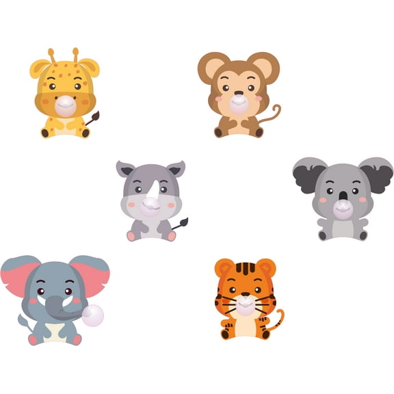 Removable Funko Pop Design Safari Animals Multicolored Decoration Art Kids Bedroom Nursery Vinyl Wall Decal - 19" x 28" Home Living Room Giraffe Elephant Tiger Monkey Rhino & Koala Decor Wall Sticker