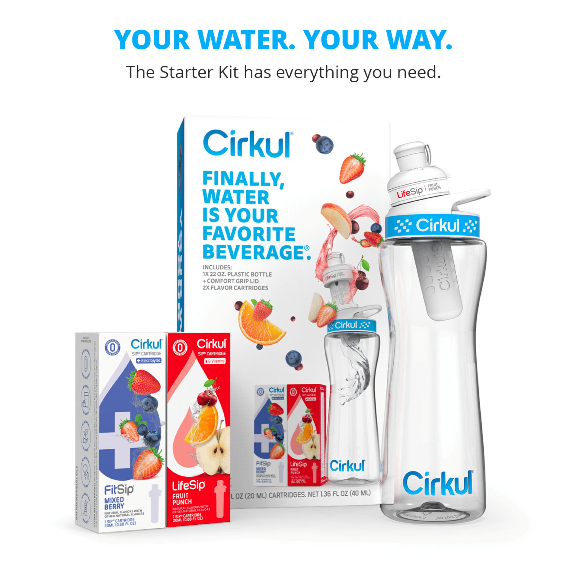Cirkul Water Bottle Starter Kit, 22oz, Plastic, Blue Lid, 2 Flavor Cartridges Flavorings (Fruit Punch & Mixed Berry)  (图5)