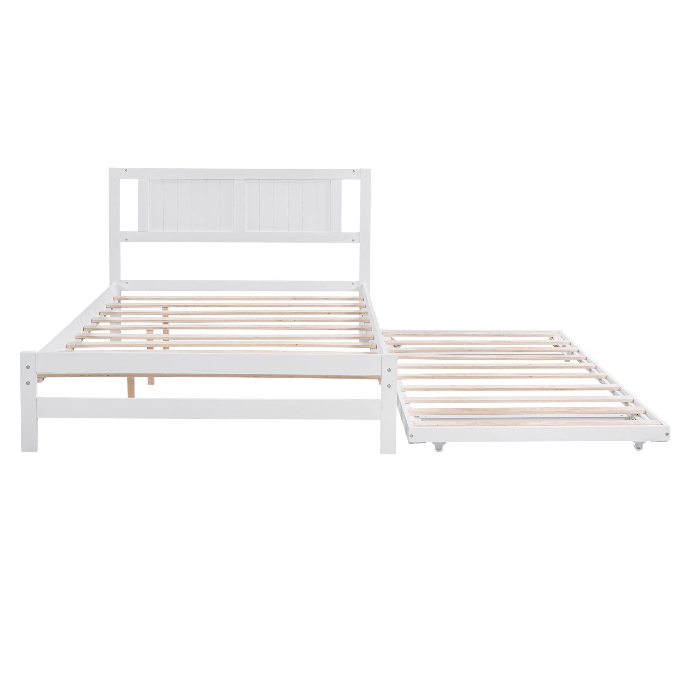 Noble House Rhea Full Size Platform Bed with Pop Up Adjustable Trundle, Solid Pine Wood Frame, Heavy Duty, White