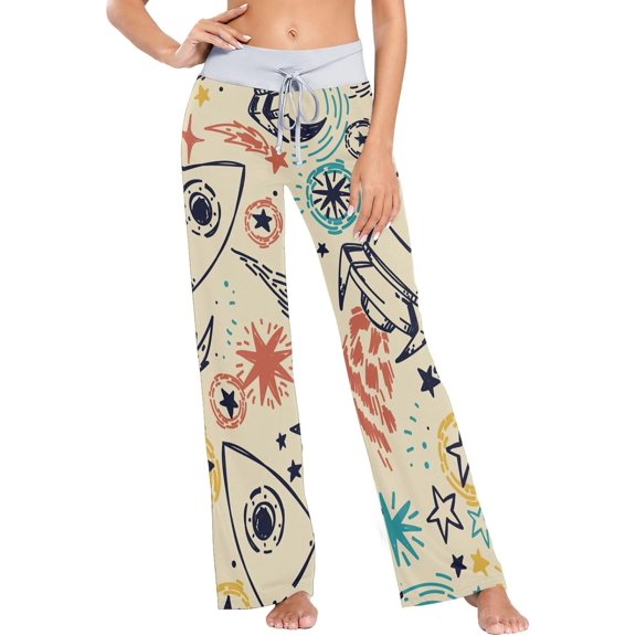 Women's Pajama Pants Vintage Rocket Pattern Comfy Stretch Sleepwear Essentials womens Lightweight Lounge Terry Pajama Pant, Small