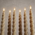 thumbnail image 3 of WYZworks 10" Flameless LED Taper Candles – Full Twisted Spiral – Sand Biege, Set of 6 – Remote, 2/4/6/8-Hr Timer (24-hr Memory), Bottom On/Off Button, Dimmable, Battery Operated, Flicker/Steady, 3 of 7