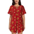 thumbnail image 1 of Xecao Gingerbread Man Pattern Women's Short Sleeve Pajama Set Soft Sleepwear Lounge Set with Button Front Top and Drawstring Shorts with Pockets-Medium, 1 of 6