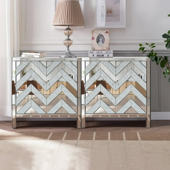 Newboti Furniture Storage Cabinet with Mirror Trim and M Shape Design Spliced Combination For Living Room, Dining Room, Entryway, Kitchen 92470