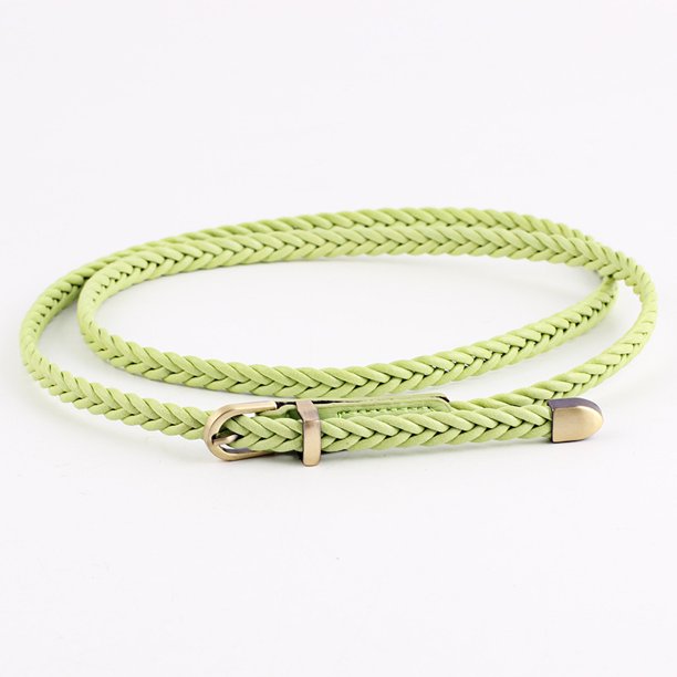 Cintura fina perforada tejida para mujer, cuerda para la cintura, camisa de vestir, cinturón pequeño, verde claro, una pieza