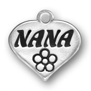 Sterling Silver 24" .8mm Box Chain Flat Nana Word Heart Pendant Necklace With Flower