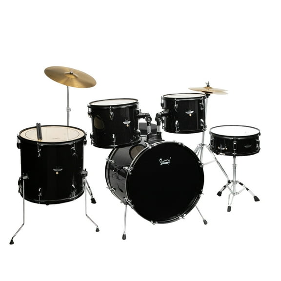 Topcobe 22-inch Glarry 5-drum Drum Set for Adult, Double Oil Skin, Durable, Black