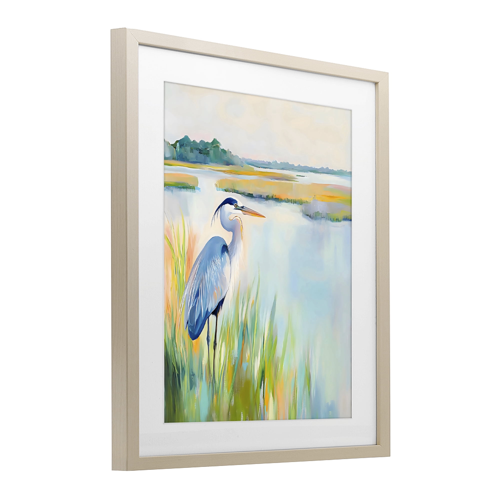 Stupell Industries Heron Perched in the Grass Birch Framed Print Under Glass, design by Creative Studio