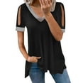 thumbnail image 2 of Usmixi Womens Summer Tops Short Sleeve V-Neck Solid Shirts Lightweight Cold Shoulder Plus Size Tunic Blouse Black XL, 2 of 6