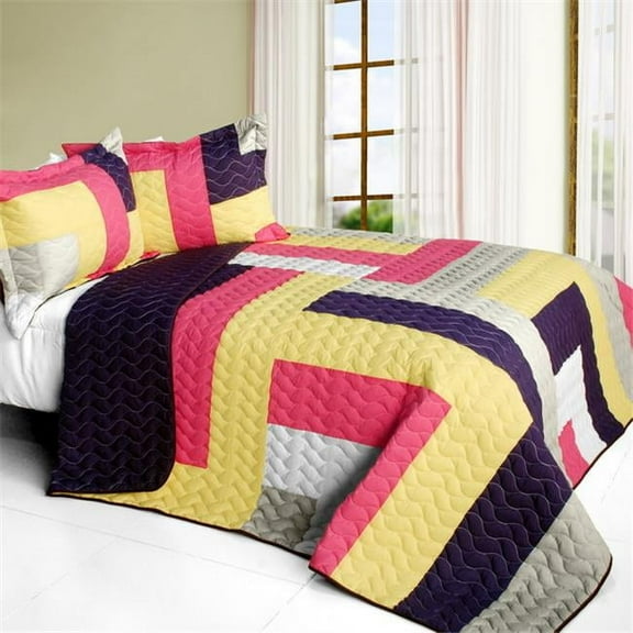 Bright Spring Day - 3 Pieces Vermicelli - Quilted Patchwork Quilt Set  Full & Queen Size - Multicolor