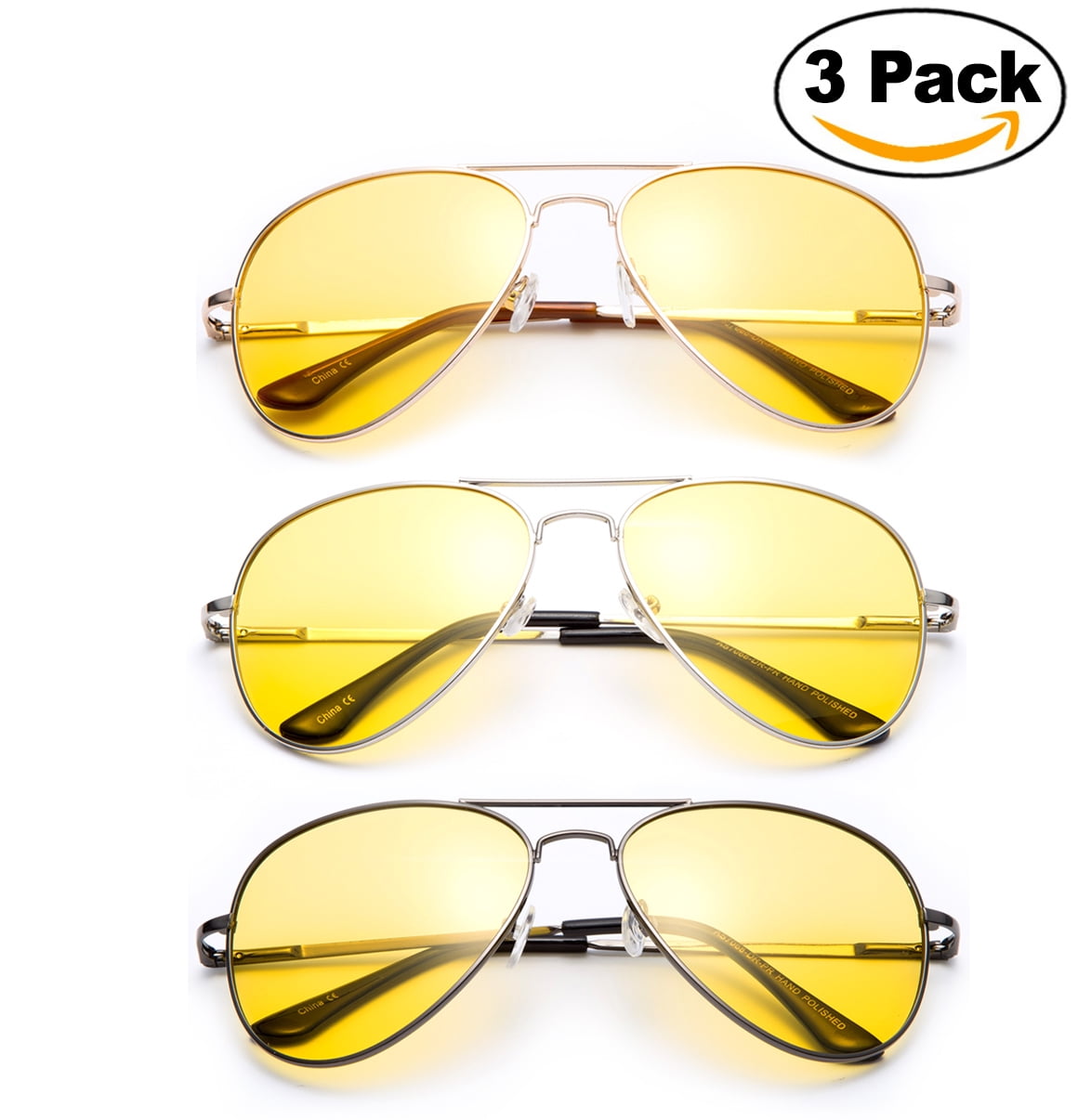 Newbee 3 Pack Night Vision Driving Glasses Yellow Amber Lens & Day