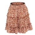 thumbnail image 5 of OOOUM Women Floral Mini Skirt Elastic High Waist Drawstring Tiered Ruffle Flowy A Line Summer Beach Casual Short Skirt Red L, 5 of 5
