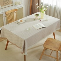 Hiroekza Linen Fabric Tablecloth with Tassels 35x59" Rectangle - Plaid Decorative Dining Table Cloth for Home Kitchen Dining/Party/Buffet/Wedding - Farmhouse Table Cover Coffee