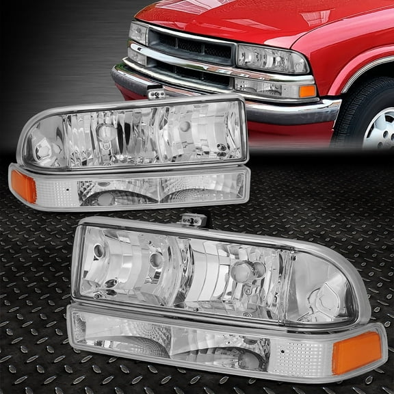 NUVISION for 98-04 Chevy S10 Pickup Blazer Chrome/Amber Corner Headlight Bumper Head Lamp