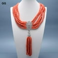 thumbnail image 2 of EOEMY 6 Strands 5mm Orange Coral Necklace Coral Pendant Necklace 20", 2 of 6