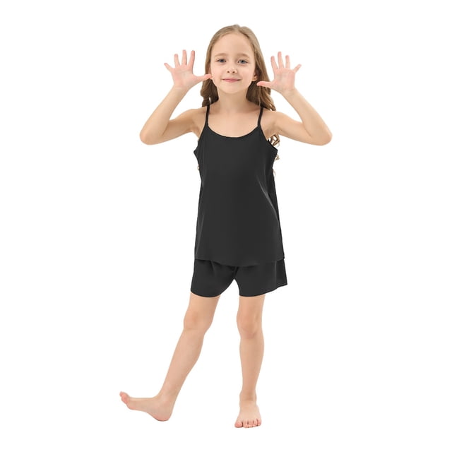 Satin Sleepwear Set for Girls Lightweight Summer Tank Top and Shorts PJ Home Sleepwear Comfortable Pure Satin Seamless Style for Daily Relaxation and Outdoors