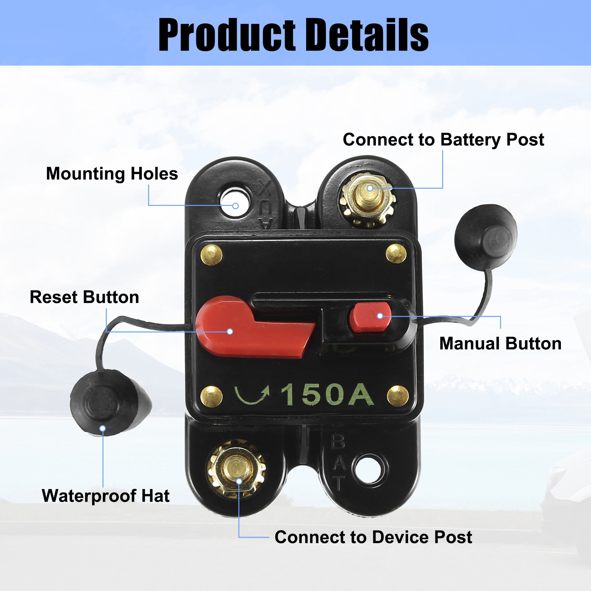 12V Car Fuse Holders Inline Circuit Breaker Reset Fuse Inverter 150A 150 AMP Protection for Car Audio Stereo