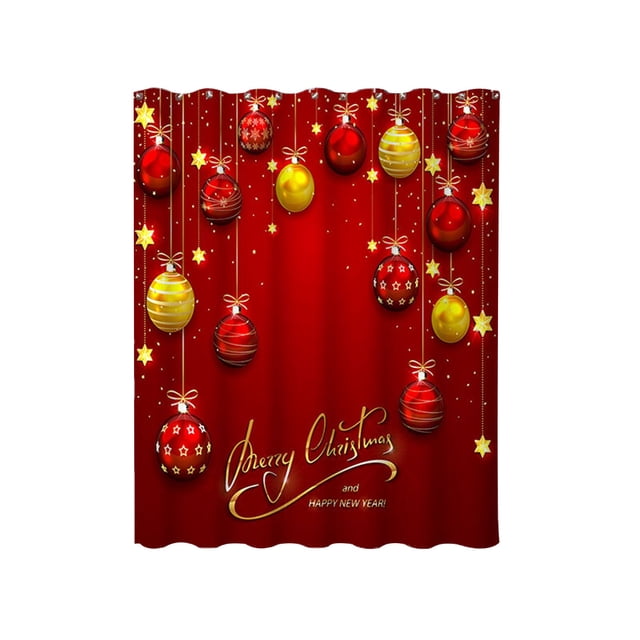 Oreillers de Lit Rouges Flocons de Neige de Noël Ensemble de Rideau de Douche avec 12 Crochets Joyeux Noël Bokeh Pailleté Décor de Baignoires de Salle de Bain Entretien Facile Tissu Polyester Lavable