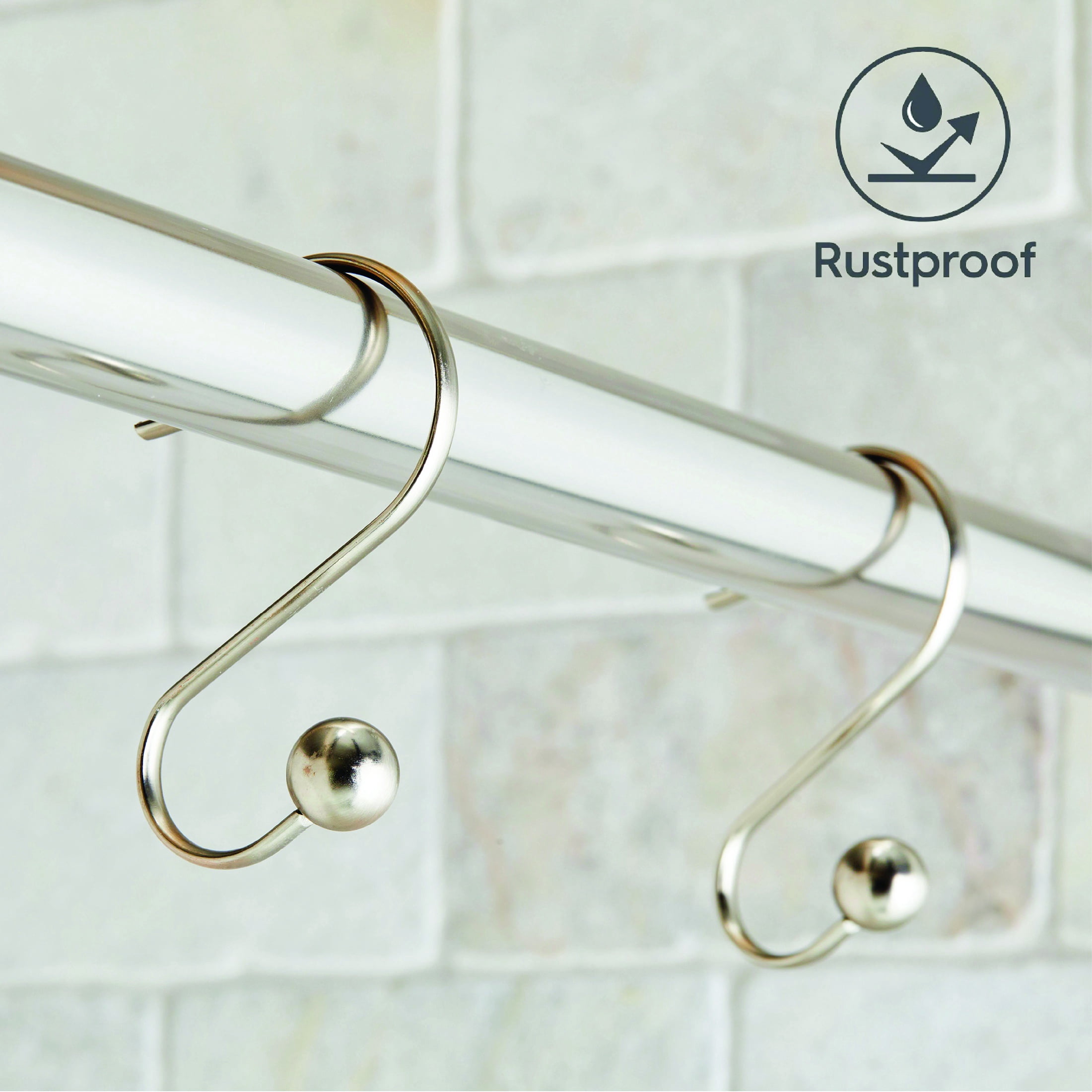 Better Homes & Gardens Nickel Ball Rust-Proof Steel Shower Hooks, Set of 12