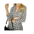 thumbnail image 6 of hirigin Plaid Skirt 2 Piece Suit Outfits for Women Long Sleeve Single-Button Blazer Jacket Crop Top Slit Pleated Mini Skirts (Black, S), 6 of 7