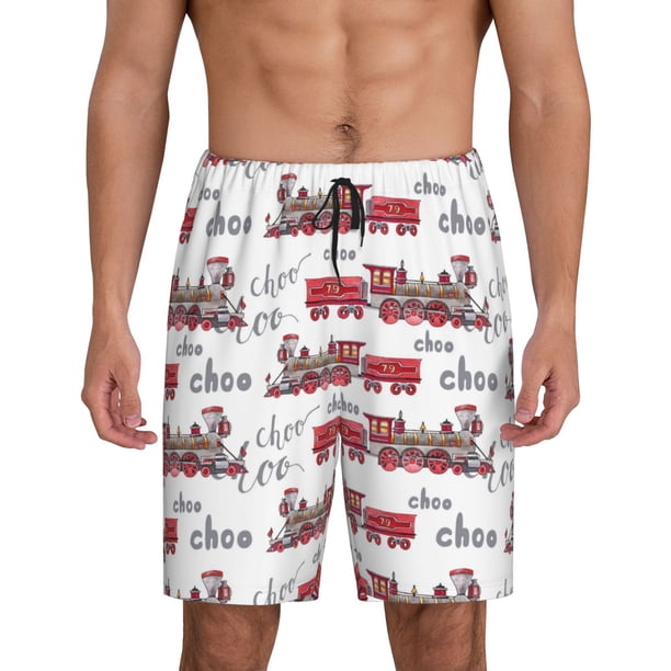 Fotbe Retro Train Pantalones Cortos de Pijama para Hombre, Ropa de Dormir, Pantalones de Pijama Cortos para Hombre-3X-Large