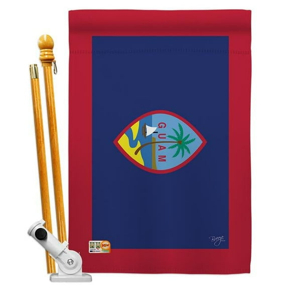 Breeze Decor BD-CY-HS-108353-IP-BO-D-US15-BD 28 x 40 in. Guam Flags of the World Nationality Impressions Decorative Vertical Double Sided House Flag Set with Pole Bracket Hardware
