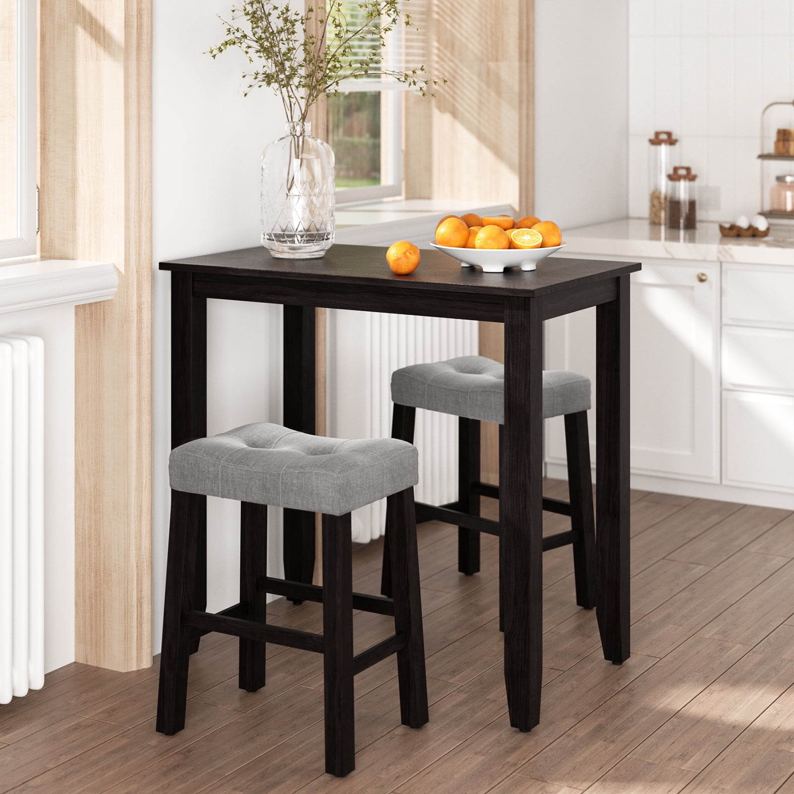Nathaniel Home, 3 Piece Dining Table Set, Counter Height Dining Sets, Table and Chairs Set, Rectangle Table and Upholstered Chairs, for Kitchen, Oak
