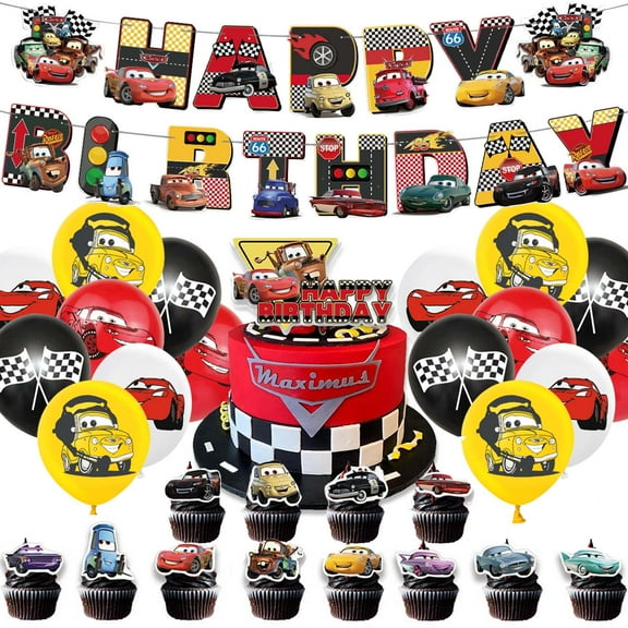 32PCS Cartoon Birthday Party Decorations, Birthday Supplies Include Banner, Balloons, Cake Topper, Cupcake Toppers for Kids Party