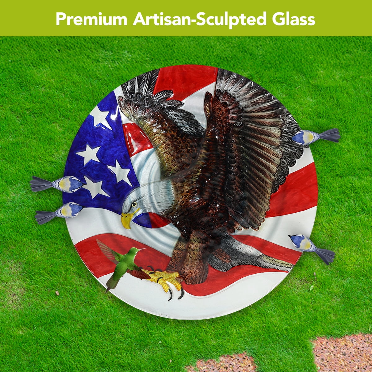 Briarwood Lane Everyday Glass Birdbath Including Metal Stand Freedom Eagle Birdbath
