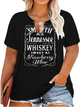 Plus Size Smooth As Tennessee Whiskey Sweet As Strawberry Wine Shirt Womens V-Neck T Shirts Country Music Short Sleeve Tees