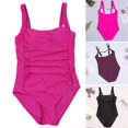 thumbnail image 4 of "Women's Vintage Bathing Suit Square Neck High Cut Ruched Swimsuits For Belly Slimming Swimsuit", 4 of 5