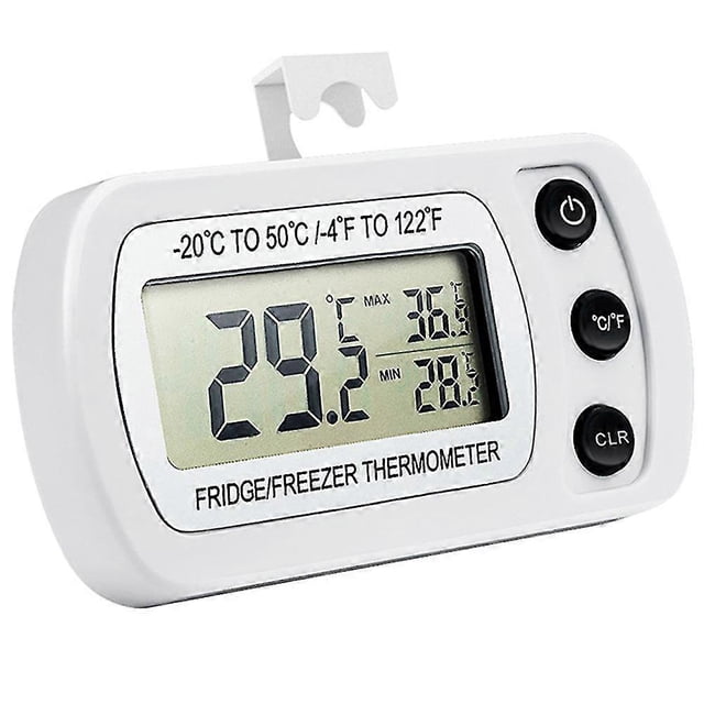 Termómetro digital impermeable para refrigerador, pantalla LCD, monitor de temperatura ambiente del congelador con gancho, memoria máxima y mínima para uso doméstico.