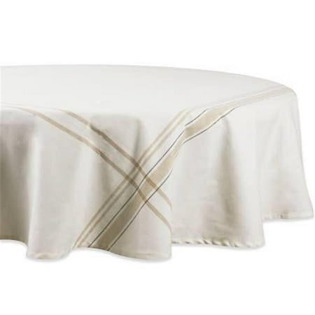 

White Chambray French Stripe Tablecloth 70 inch Round