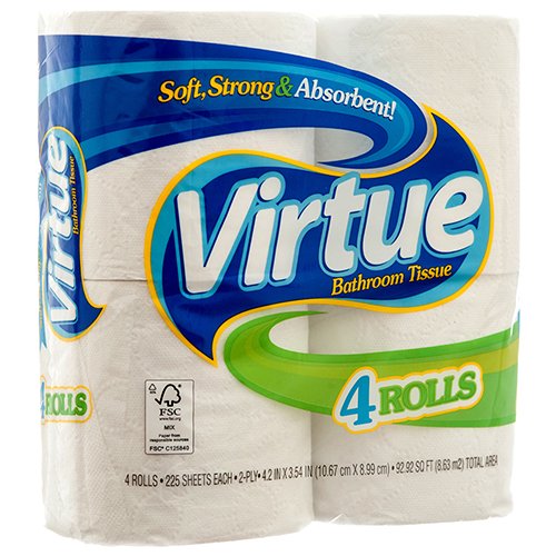 New 355055 Virtue Bath Tissue 4 Pk 225 Ct (6Pack) Disposable Cheap